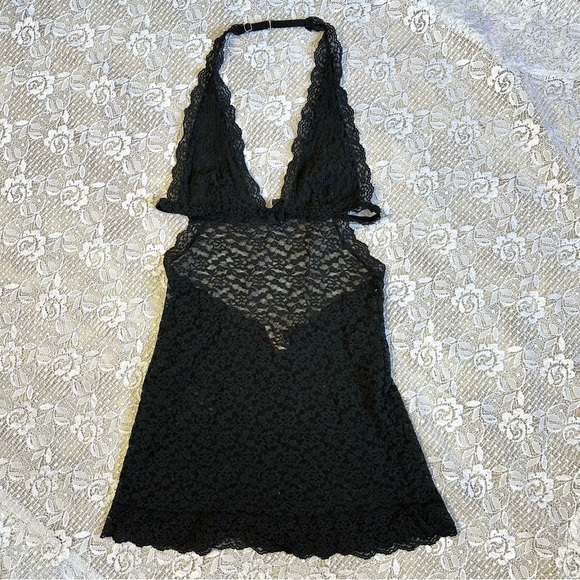 Vintage Victorias Secret Black Lace Halter Teddy - Picture 1 of 6